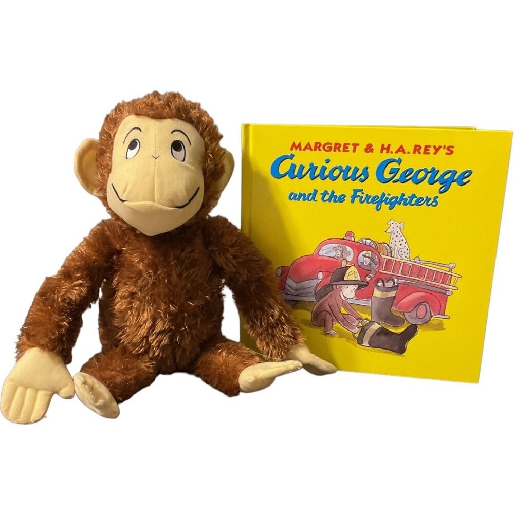 2013 16" Kohls Cares Curious George Firefighter Plush Stuffed Monkey and Book